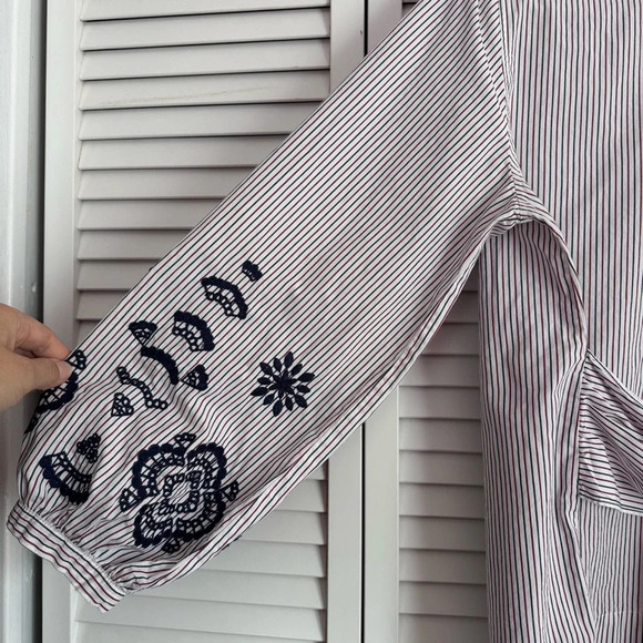 J. CREW Embroidered Sleeves Tie Front Tunic Shirt Blouse Multi Color Size Medium - Picture 9 of 11